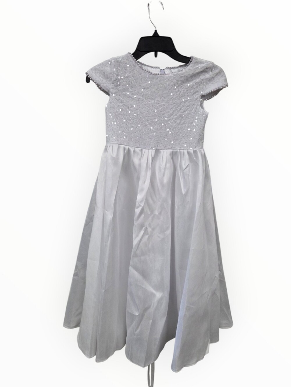 Girls white flower girl communion Sequin Bodice Party Dress 8
